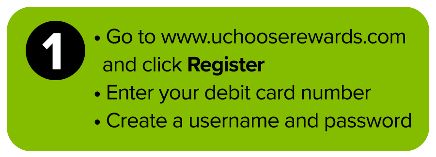 Go to www.uchooserewards.com and click Register. Enter your debit card number. Create a username and password.
